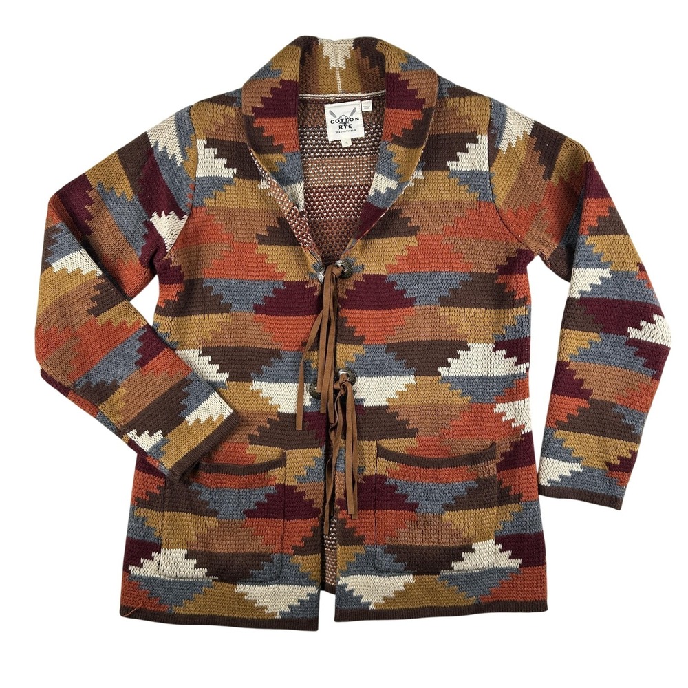 Cotton & Rye Cardigan Sweater Womens Small Aztec Western‎ Collared Open Front